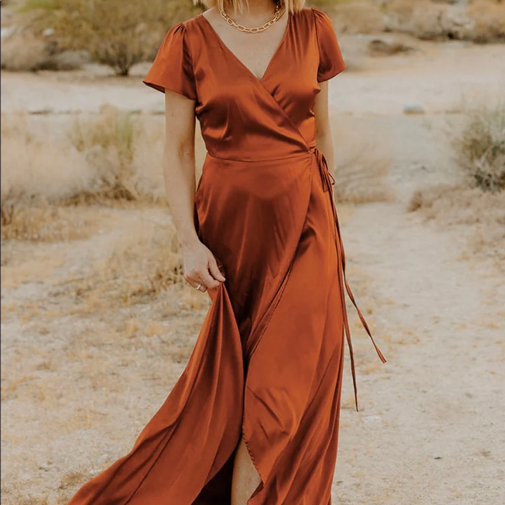Baltic Born, Krystal Satin Wrap Gown in Copper